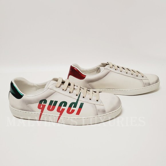 GUCCI SNEAKERS MENS ACE BOLT LOGO DISTRESSED WHITE LEATHER SHOES sz 11G 11.5 - Picture 6 of 13